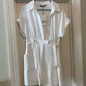 Zara White Dolman Sleeve Mini Dress